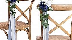 DreamBuilt Wedding Aisle Decorations for Wedding Ceremony Set of 10 Pew Flowers for Church Chair Decorations Party Decor with Artificial Flowers Eucalyptus and Ribbons Blue