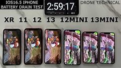 IOS16.5 iPhone XR VS 11 VS 12 VS 13 VS 12MINI VS 13MINI Full Battery life Drain Test [100-0%]