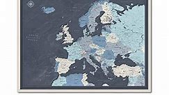 Framed Map of Europe with Push Pins | Personalized Travel Map Europe with Pins | Detailed Pin Map of Europe | Big Map of Europe With Various Customization Options