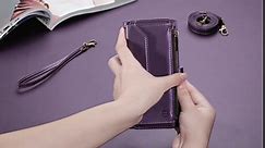 Crossbody for iPhone 11 Wallet Case【RFID Blocking】with 7-Card Holder Zipper Bills Slot, Soft PU Leather Magnetic Flip Wristlet Shoulder Strap for iPhone 11 Phone Case Wallet for Women,Purple