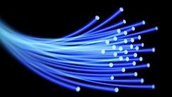 Fiber optic. Bundle of optical fiber wires transmits data at high speed. Macro shot, seamless loop animation
