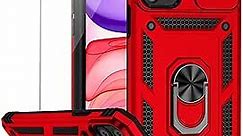 for iPhone 11 Pro Case with Camera Lens Cover HD Screen Protector, Dual Layer Military Grade Drop Protection Magnetic Ring Holder Kickstand Protective Phone Case for iPhone 11 Pro 5.8 inch (Red)
