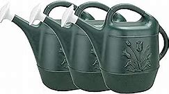 PMU 2 Gallon Watering Can - Garden Watering Can for Indoor & Outdoor Plants - Plastic Water Can with Detachable Sprinkler Head - Large Water Pot, Made in USA - Hunter Green Pkg/3