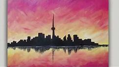 Acrylic Painting City Skyline Sunset Silhouette Painting