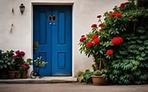 Image result for Blue door flowers. Size: 167 x 104. Source: www.freepik.com