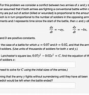 Image result for a battle Model of two armies Using Differential Equation. Size: 175 x 185. Source: www.numerade.com