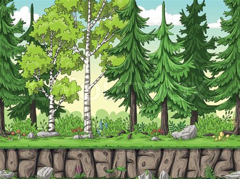seamless cartoon forest background stock vector colourbox