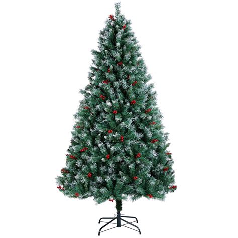 yaheetech ft pre lit snow frosted artificial christmas tree  red