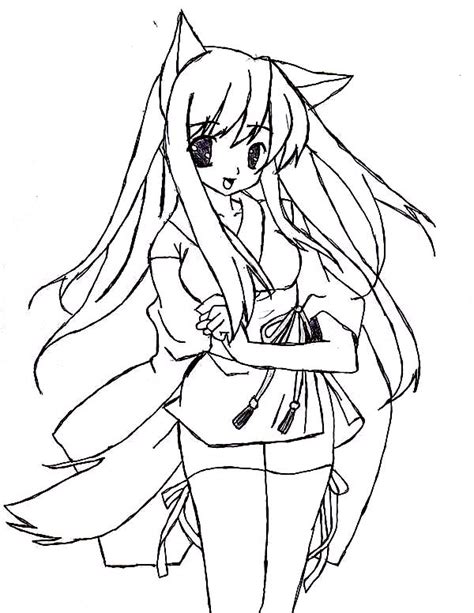 cat girl  japanese anime coloring page coloring sky