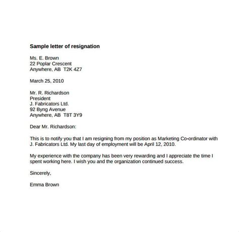 resignation letter short notice period collection letter template