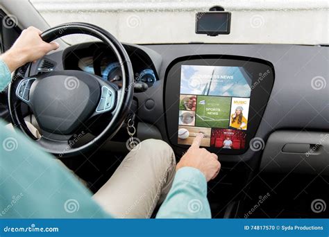 man driving car  news  board computer stock photo image
