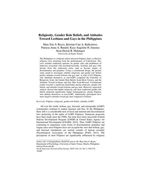 pdf religiosity gender role beliefs and attitudes