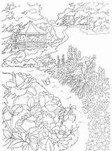 Coloring Pages Country Scenes Adults Garden Beautiful Gazebo Color Book Printable Adult Colouring Dover Scenery Books Publications Scene Dreamy Drawing sketch template