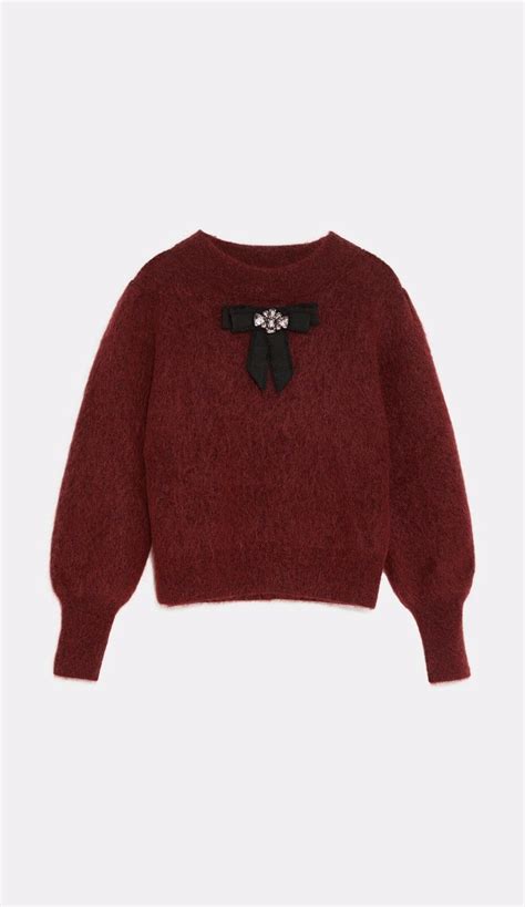 Zara Soft Feel Sweater With Bow Burgundy Ref 5755 116 Size M Ebay
