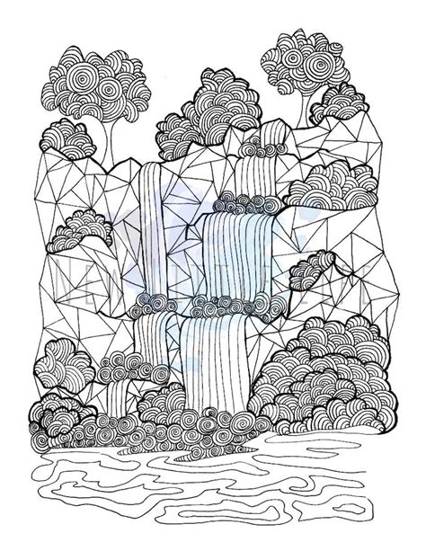 waterfall coloring page digital  adult instant  etsy