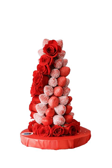 white chocolate covered strawberries tower birthday flowers