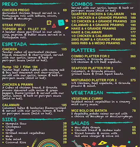mozambik menu  prices south africa february