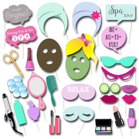 spa day photobooth props instant  printable party etsy uk