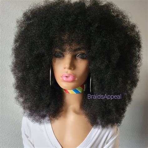 Super Full Afro Kinky Wig Handmade Natural 4c Hair Afro Kinky Etsy