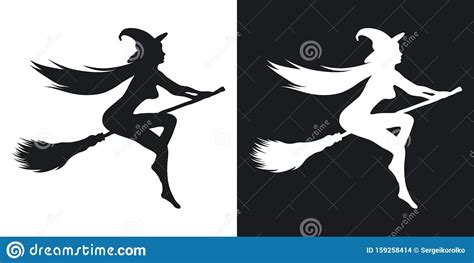 Silhouette Of A Sexy Witch Who Flies On A Broomstick Halloween