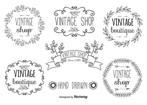 hand drawn label set   vector art stock graphics images