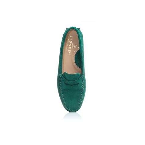 womens emerald green suede loafers lbardi