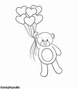 Bear Coloring Balloons Valentines Heart Valentine Flying sketch template