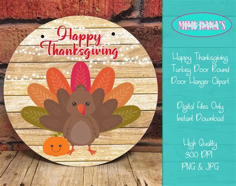 Happy Thanksgiving Turkey Clipart For Round Door Hanger By