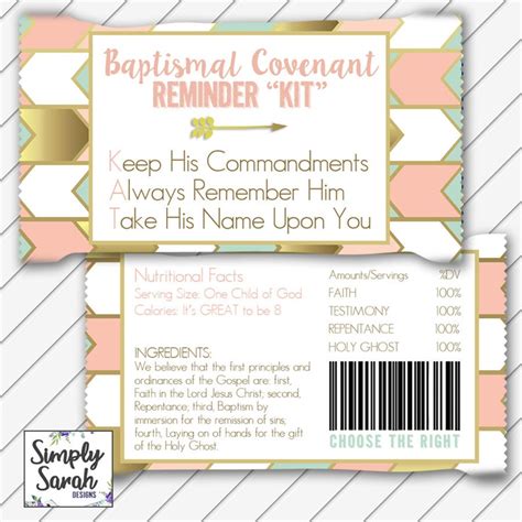 lds baptism kit kat candy tag card digital printable blush etsy