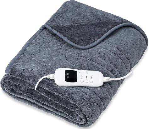 elektrische deken van fleece grijs  temperatuurniveaus verwarmde deken xxl bol