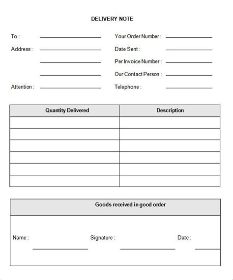proof  delivery form template delivery note template