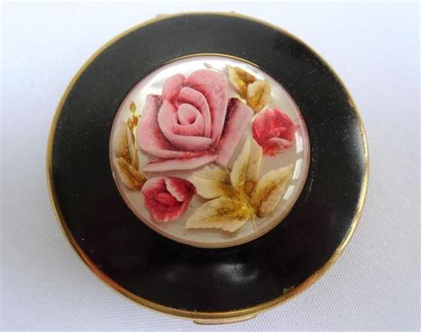 vintage 1950 s melissa gilt ladies powder compact floral