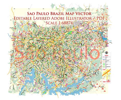 Sao Paulo San Paulo Brazil Pdf Map Vector Exact City Plan