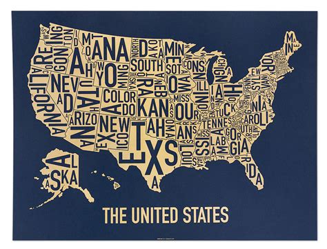 united states map 24 x 18 gold rush screenprint