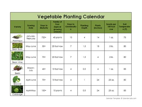 vegetable planting calendar  printable templates