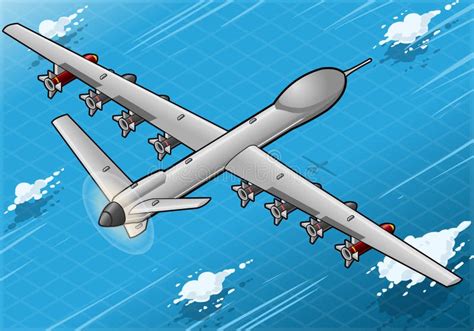 isometric drone airplane flying  rear view stock vector illustration  videocamera coast