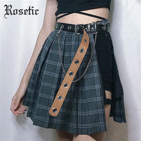 Buy Rosetic Gothic Plaid Mini Skirts Women Asymmetric
