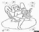 Anjo Harpa Arpa Engel Harp Nuvem Colorir Nuvola Anjos Wolk Natale Angeli Disegni Natal Colorare Noiembrie Colorirgratis sketch template