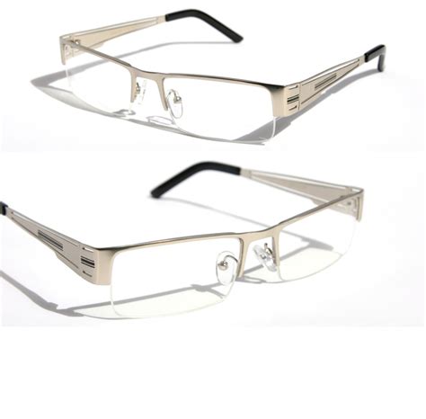 Rectangular Half Rimless Metal Sun Glasses Optical Rx Eyeglasses Clear