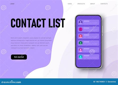 contact list webpage template list  contacts   phone screen flat style stock vector