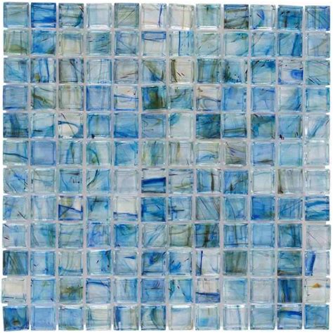 Clear Glass Mosaic Tile Stained Blue 12x12 For Kitchen Backsplash