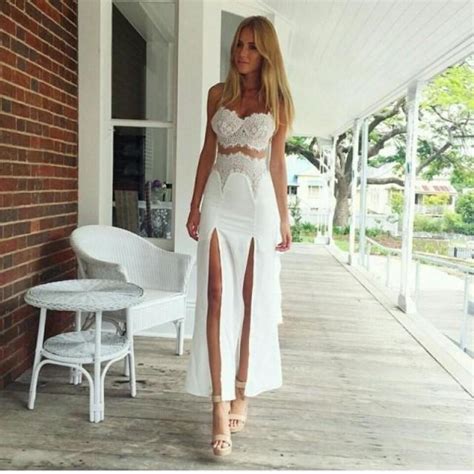 Discount Beach Sexy White Evening Dresses 2015 Two Pieces