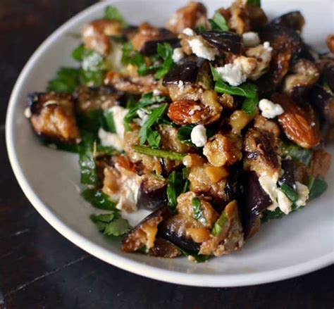 recipe roasted eggplant salad with smoked almonds and goat cheese