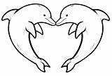 Heart Dolphins Two Forming Coloring Kids Pages Animals Color Print sketch template
