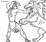 Gladiator Lion Versus Coloring Coloringcrew sketch template