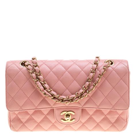 chanel pink quilted leather medium classic double flap bag chanel
