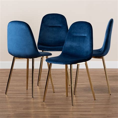 set   baxton studio elyse navy blue velvet metal dining chairs