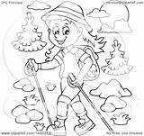 Hiking Clipart Girl Lineart Poles Illustration Happy Visekart Royalty Graphic Vector Clip sketch template