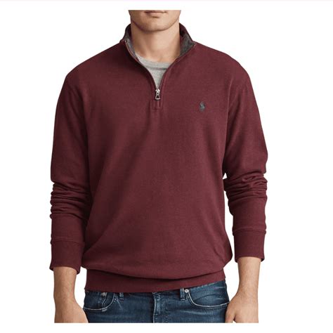 polo ralph lauren polo ralph lauren mens jersey quarter zip fleece pullover  aged wine