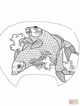 Coloring Hokusai Katsushika Pages Carp Koi Carps Two Printable Japanese Version Fish Popular Drawings Supercoloring Coloringhome sketch template